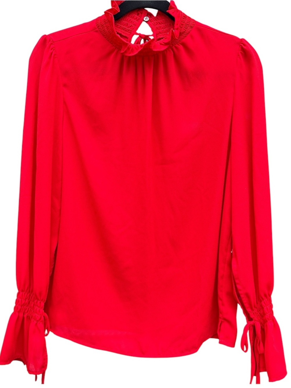 Vince Camuto Silk Red Long-Sleeve Ruffled High Neck Blouse Size Petite S NWT